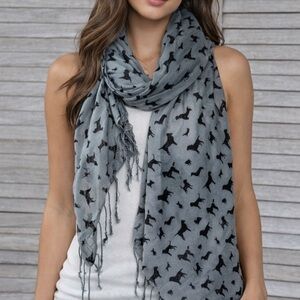 Dog Speak Stylish Gray Scarf with Black Dog Pattern. O/S Great Condition